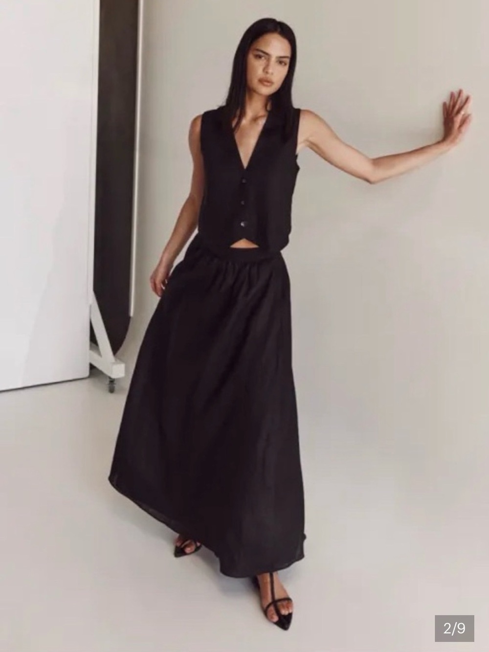 DISSH 100% Linen Flowing Maxi Skirt in Black- Elegant Full-Length Style